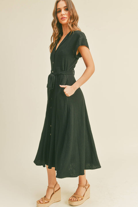 V-NECK BUTTONDOWN A LINE SHIRT DRESS