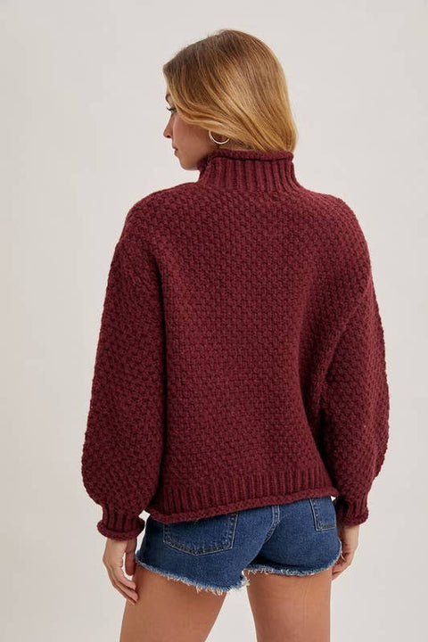 Mock Neck Oversized Waffle Knit Sweater