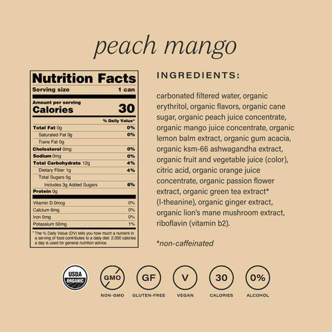 Peach mango | organic social tonic | 4-packs