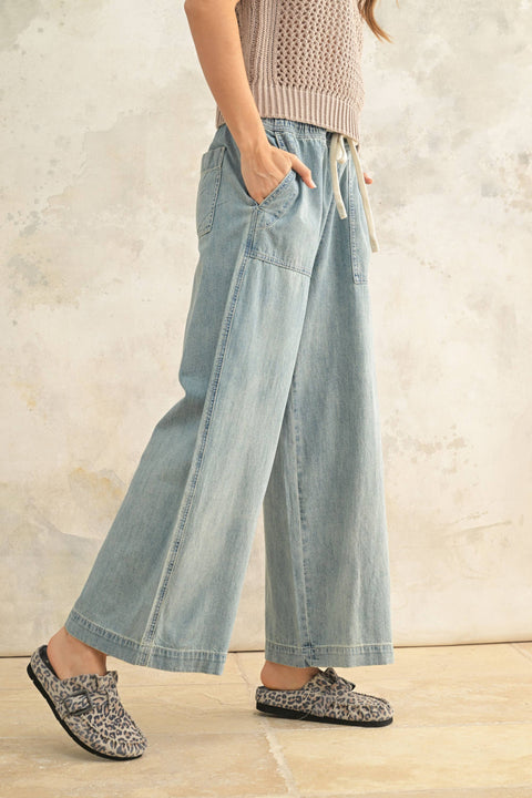 ELASTIC BAND DENIM PANTS