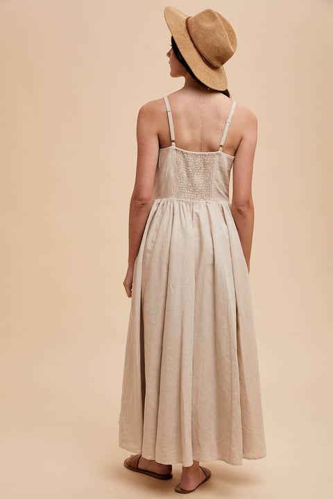 LINEN BLEND BUTTON DRESS