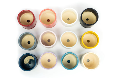 8.5" Gemstone Cylinder Pots with Water Saucers
