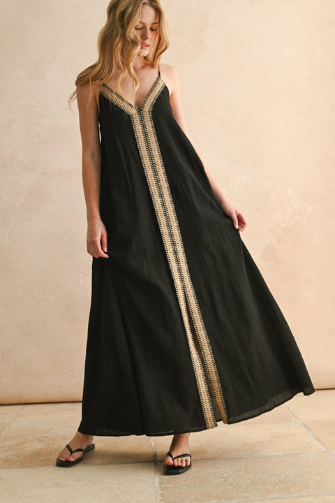 Straw Trimmed Long Dress