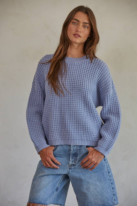 Waffle Knit Crew Neck Pullover