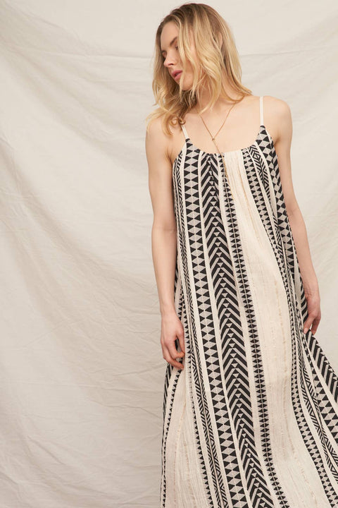 Embroidered Aztec Striped Cami Maxi Dress