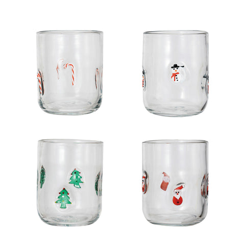 16 oz. Drinking Glass w/ Embedded Holiday Icon Pattern, 4 Styles