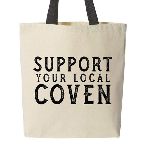 Support Your Local Coven Text Canvas Tote with Black Handles
