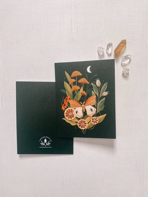 Moth and Mushrooms Greeting Card