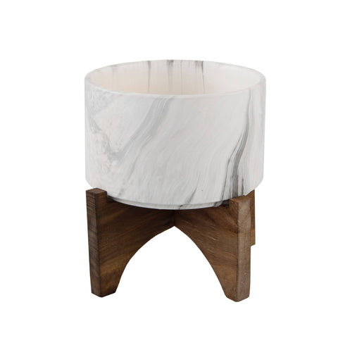 5" Marble Ceramic Pot w/ Wood Stand