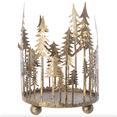 Antique Gold Forest Scene Candle Holder